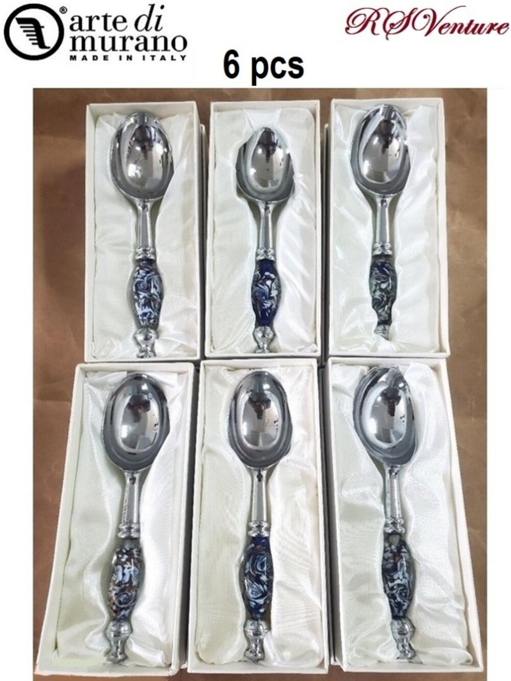 6 Murano Art Blue and White Ice Cream Scooper Party Favor
